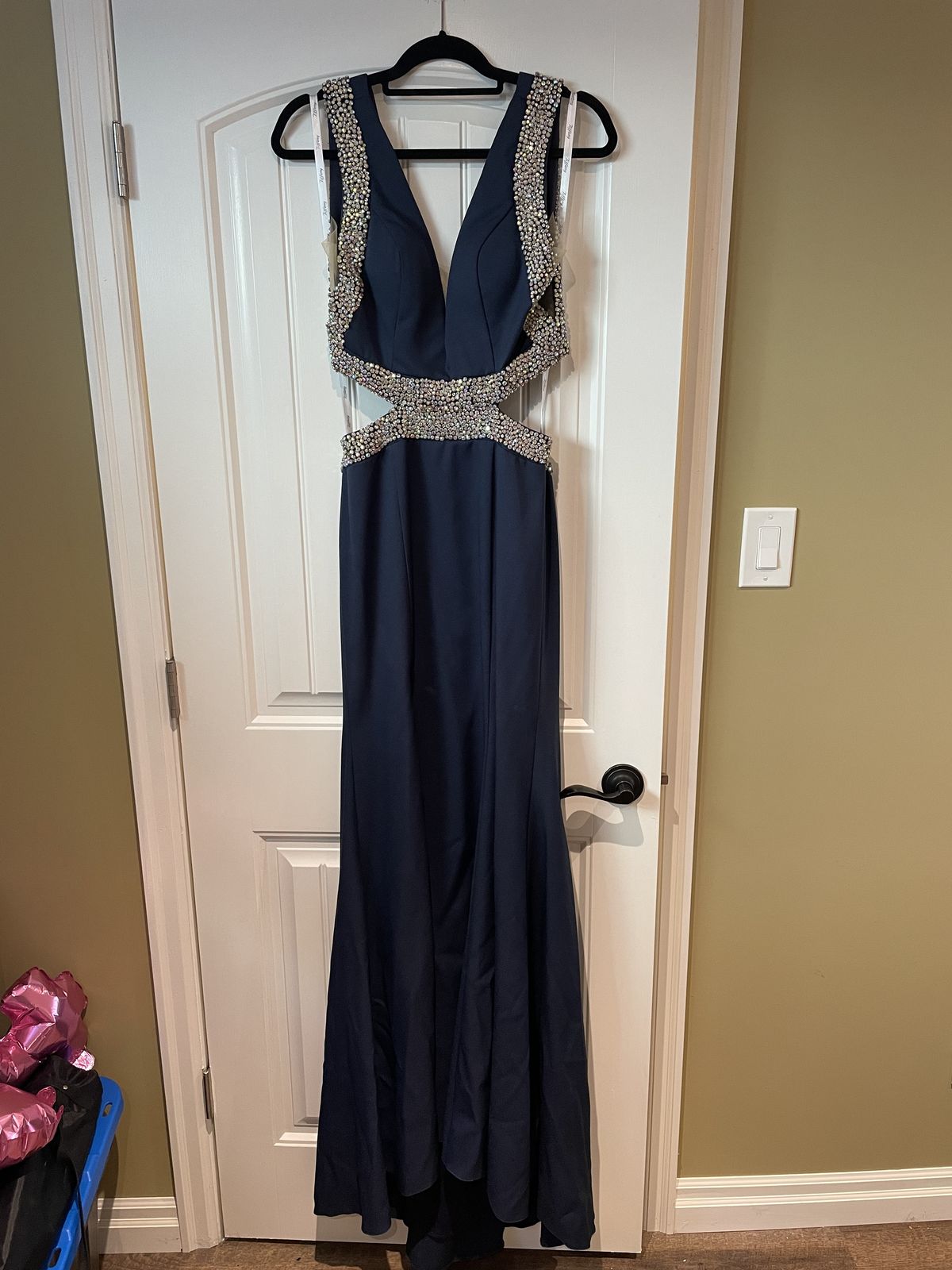 Size 6 Pageant Navy Blue Side Slit Dress on Queenly