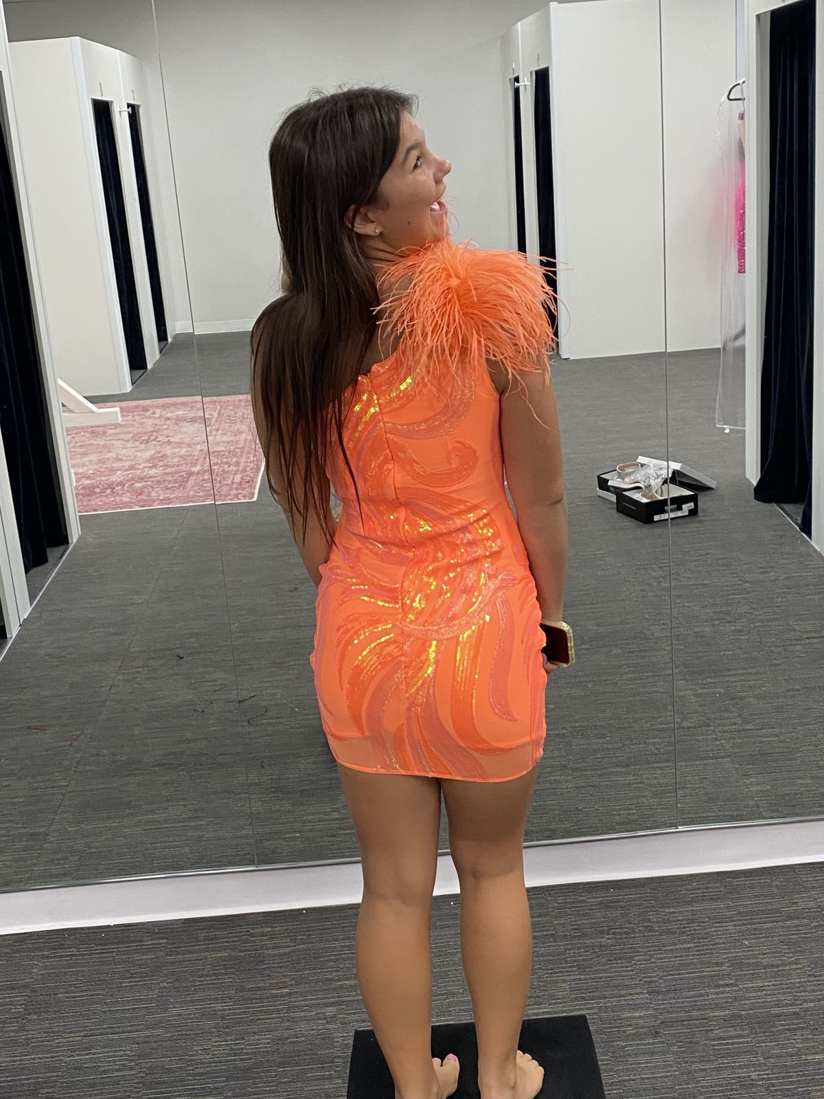 Jovani Size 0 One Shoulder Orange Cocktail Dress on Queenly