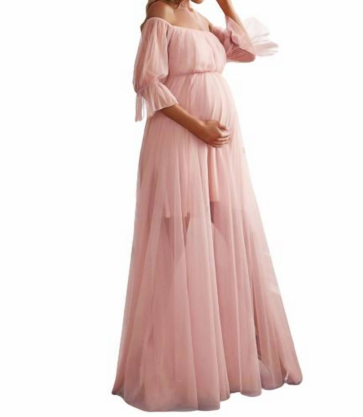 Style 1-1760155635-2901 Ever-Pretty Size M Off The Shoulder Sheer Pink A-line Dress on Queenly