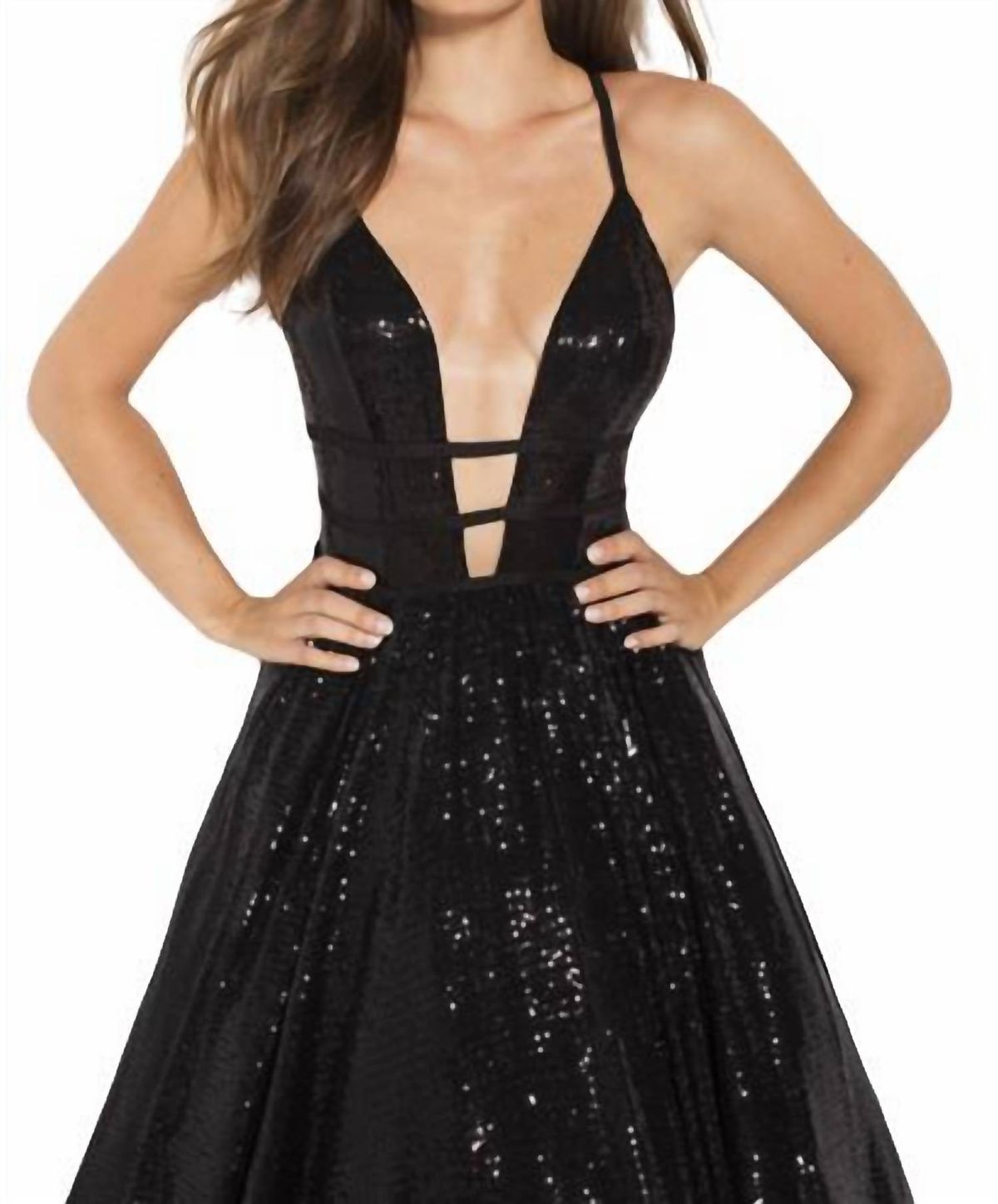 Style 1-2241645967-649 JOVANI Size 2 Pageant Plunge Black A-line Dress on Queenly