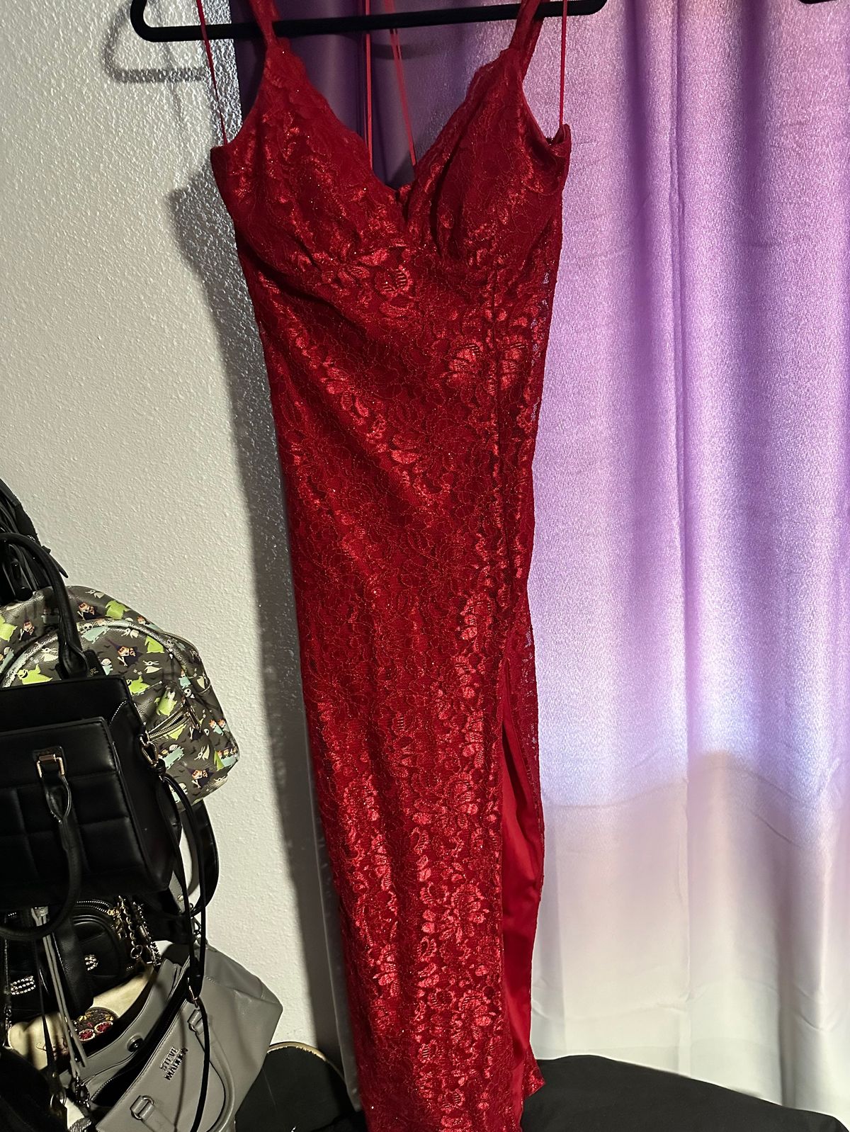 Size XS Prom Plunge Red Side Slit Dress on Queenly