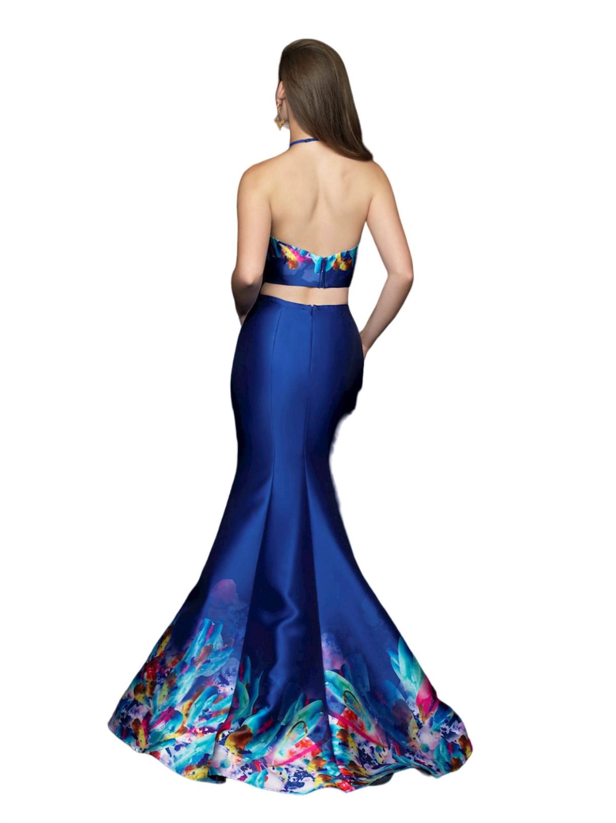 Style 1-366250276-649 Madison James Size 2 Halter Satin Royal Blue Mermaid Dress on Queenly