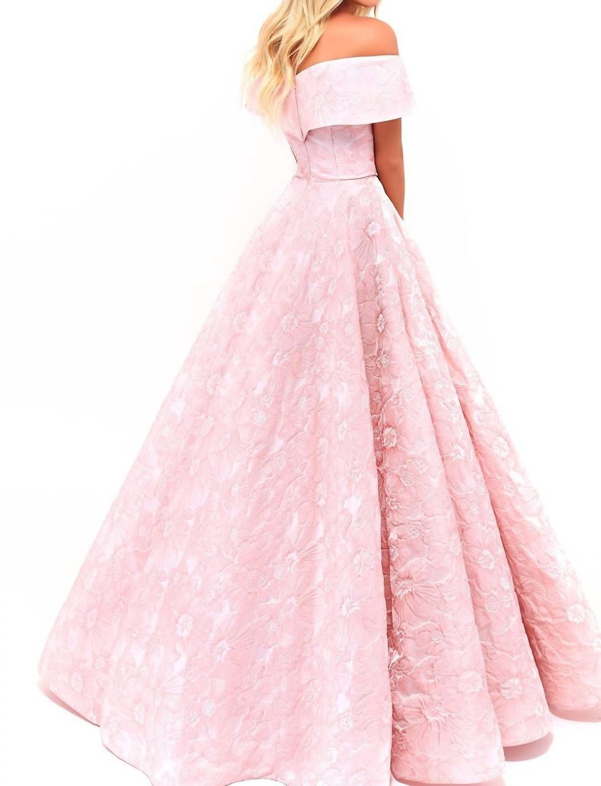 Style 1-4281043101-1901 Tarik Ediz Size 6 Off The Shoulder Pink Ball Gown on Queenly