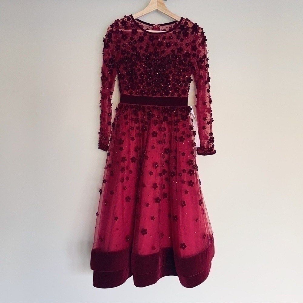 Mac Duggal Size 0 Long Sleeve Burgundy Red Ball Gown on Queenly