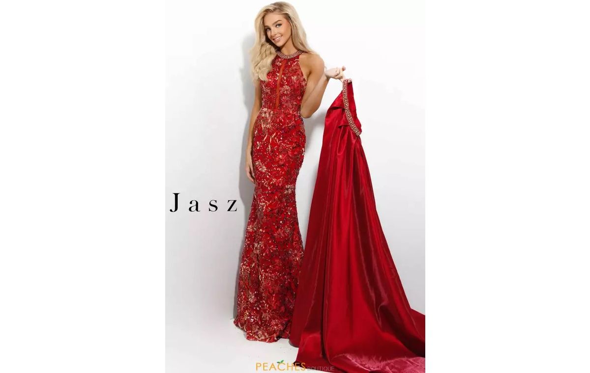 Style 7316 Jasz Couture Size 00 Prom Halter Red Floor Length Maxi on Queenly