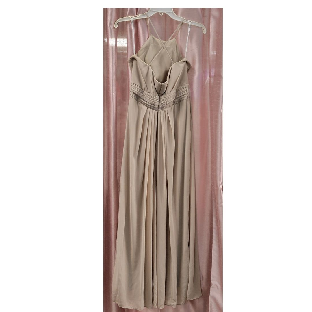 Dessy Designs  Size 8 Bridesmaid High Neck Nude A-line Dress on Queenly