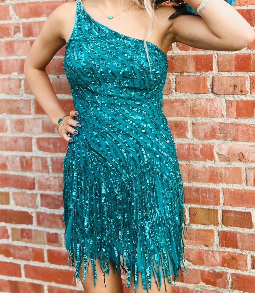 Style 55143 Sherri Hill Size 2 Homecoming One Shoulder Blue Cocktail Dress on Queenly