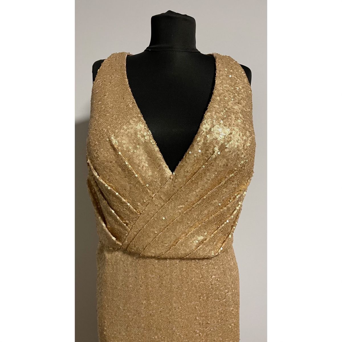 Bari Jay Size 12 Prom Plunge Gold A-line Dress on Queenly