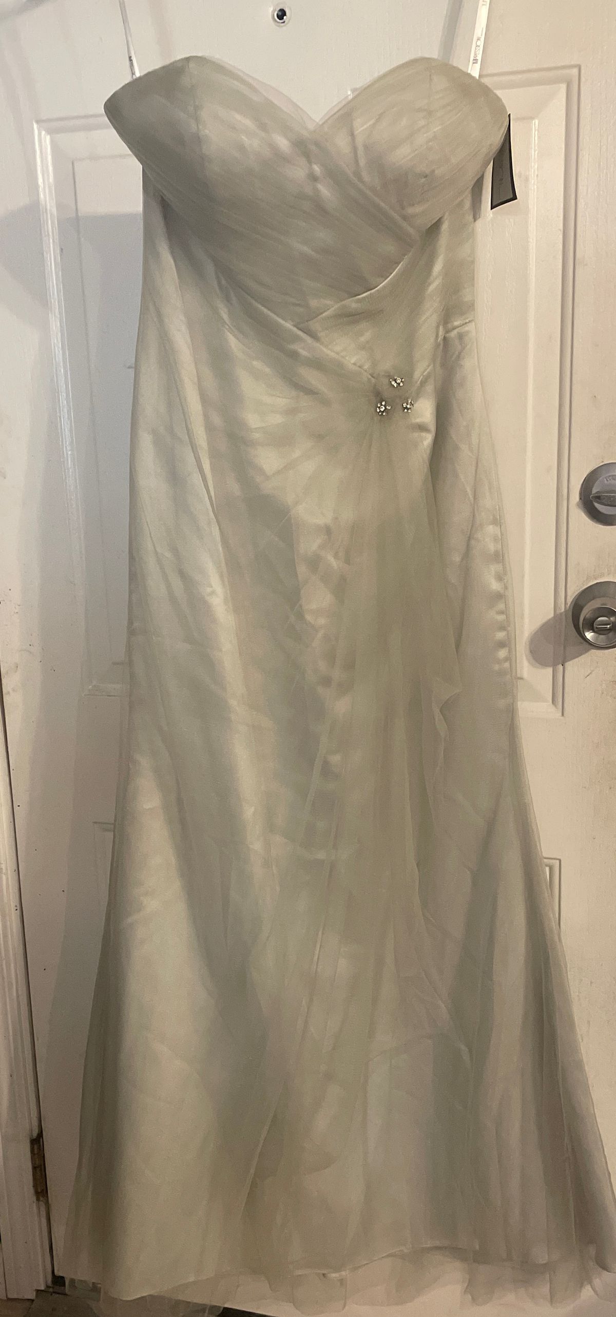 Impression Size 12 Prom Strapless Silver Floor Length Maxi on Queenly
