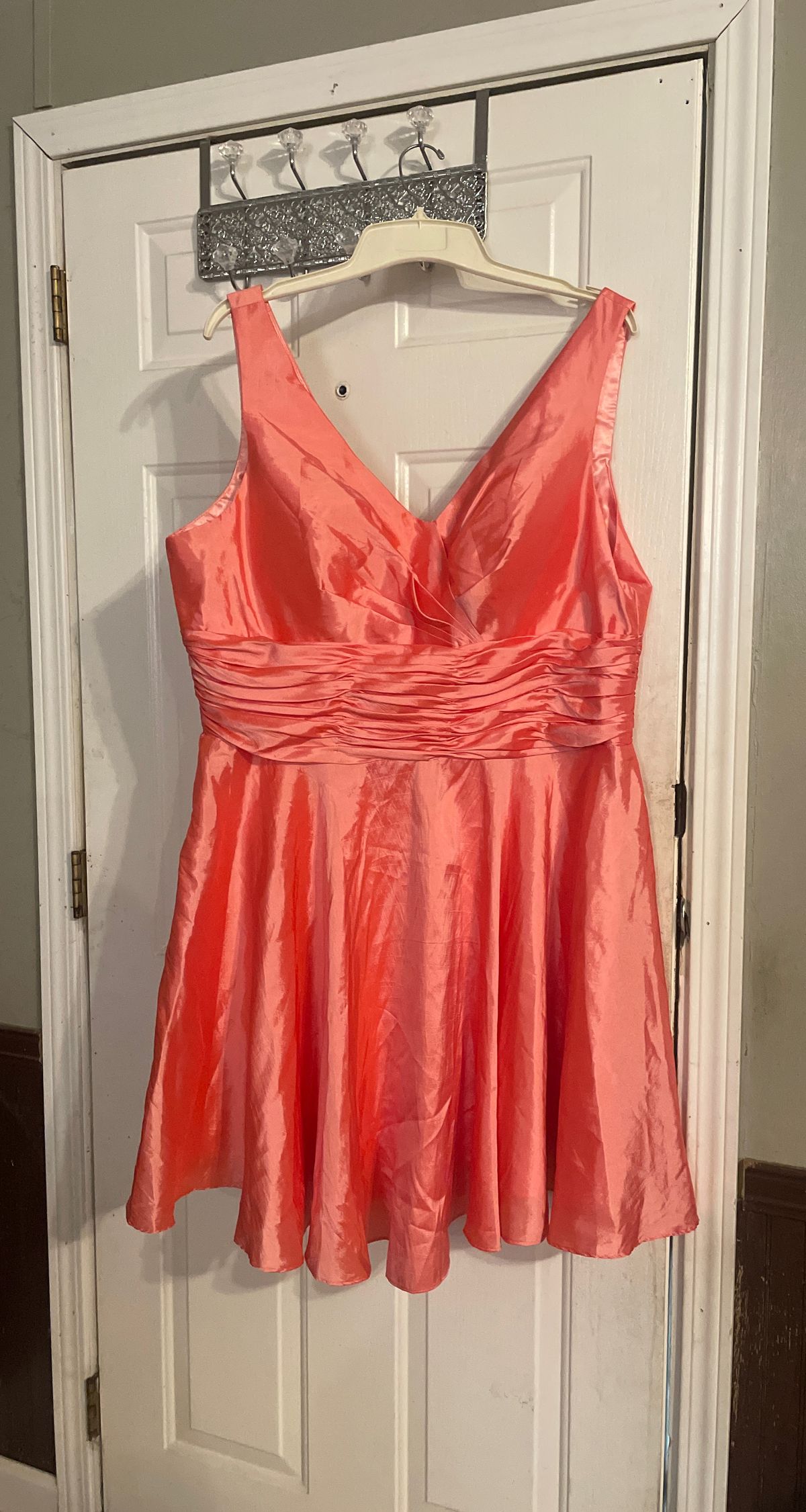 Plus Size 26 Homecoming Plunge Coral Cocktail Dress on Queenly