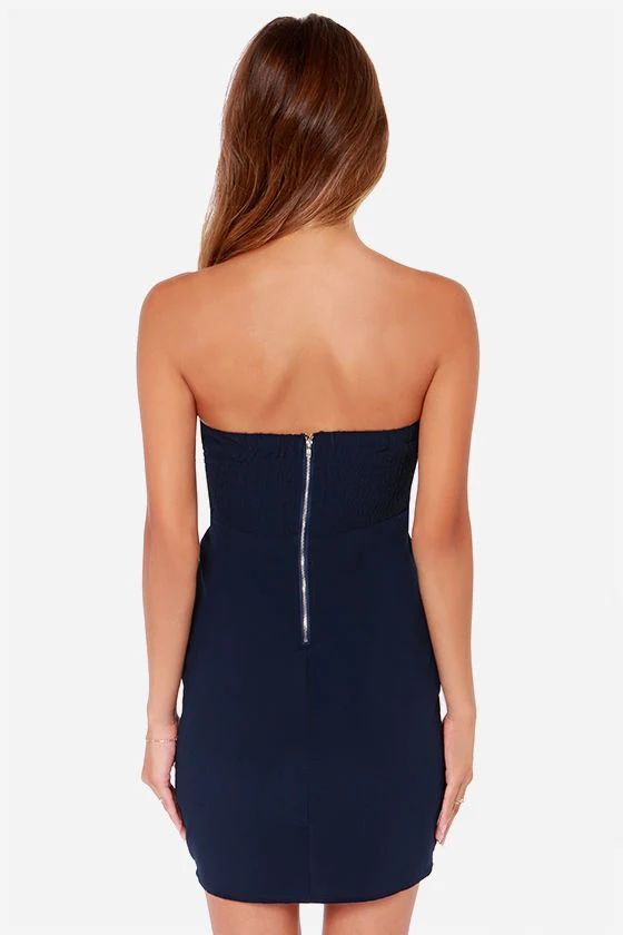 Style 167874 Lulus Size XS Nightclub Strapless Navy Blue Cocktail Dress on Queenly