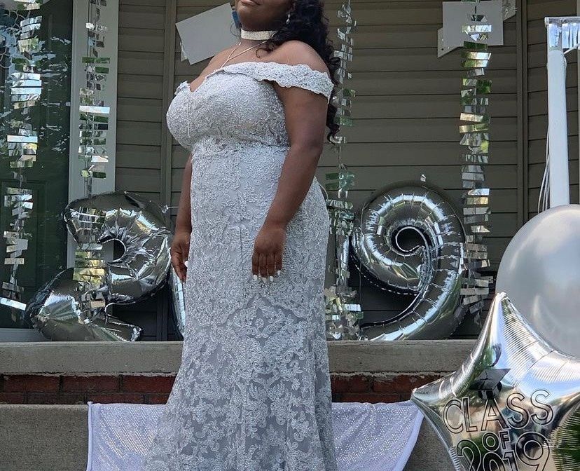Lucci Lu Plus Size 20 Prom Off The Shoulder Silver Mermaid Dress on Queenly