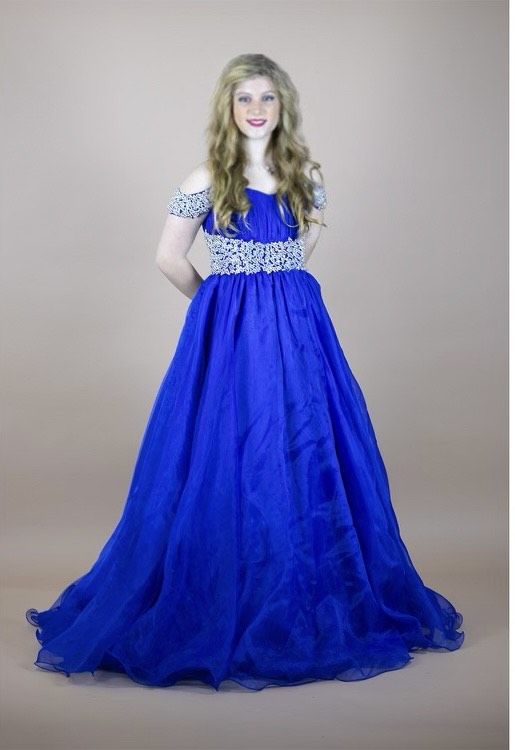 Dandan Li Size 14 Pageant Off The Shoulder Blue Ball Gown on Queenly