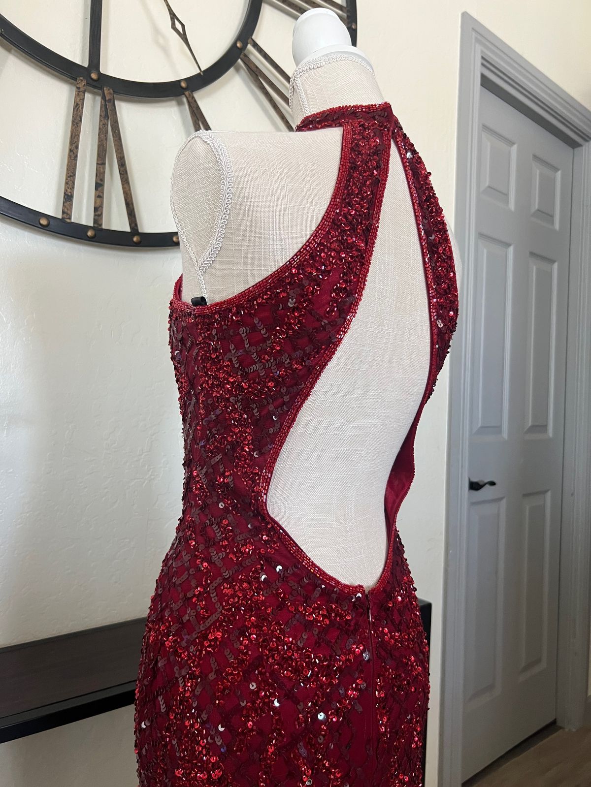 Mac Duggal Size 4 Prom High Neck Red Side Slit Dress on Queenly
