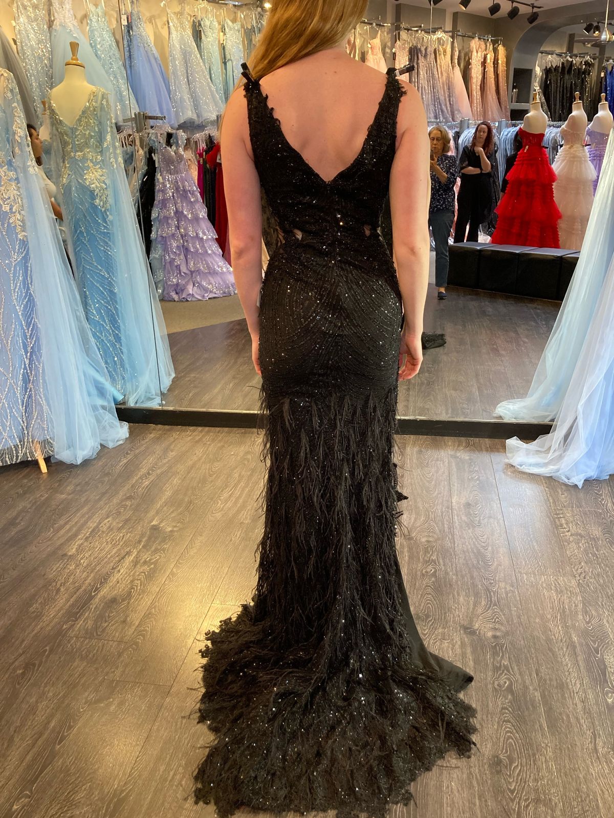 Style PS21228 Portia and Scarlett Size 4 Prom Plunge Black Mermaid Dress on Queenly