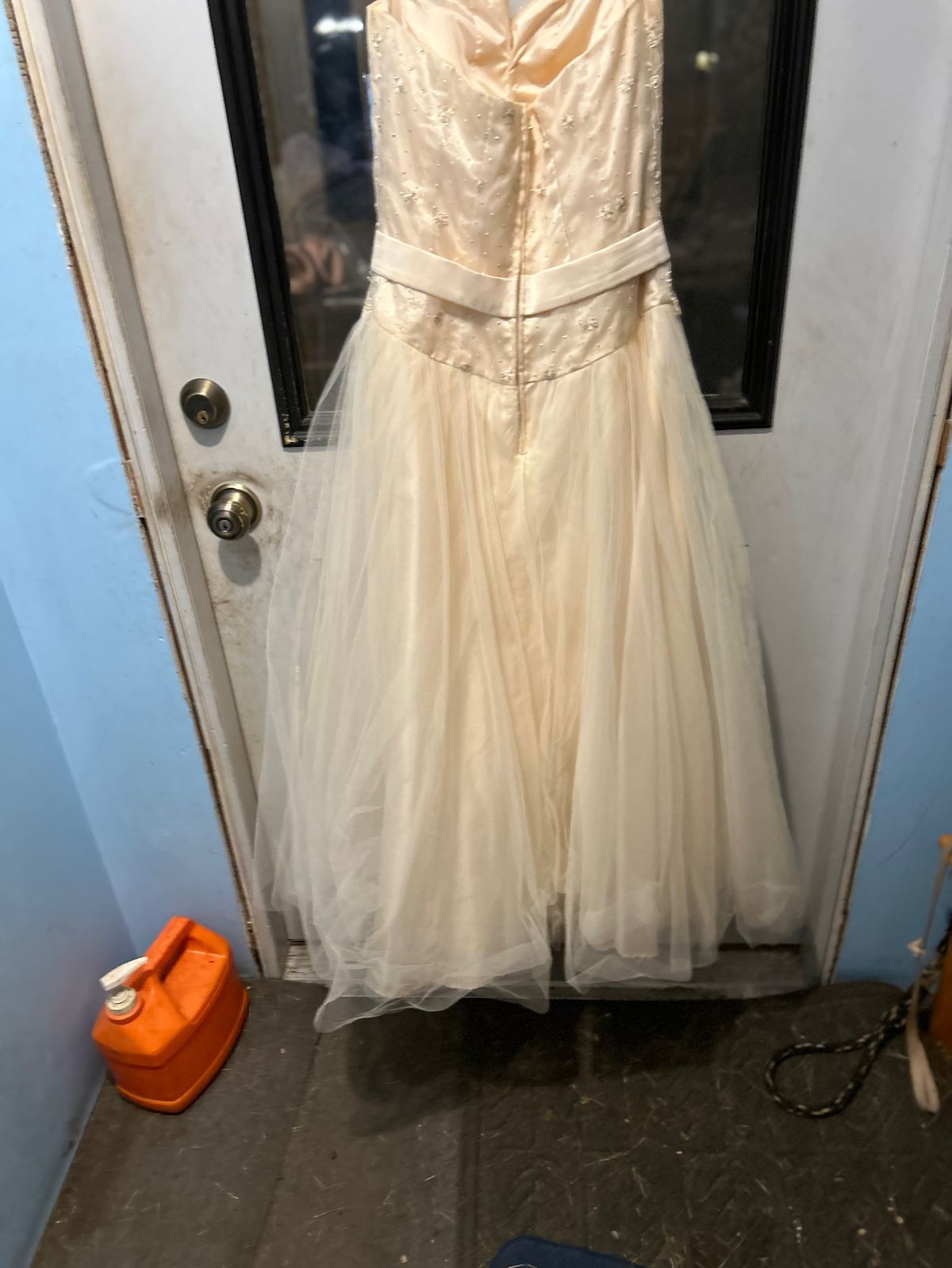 Size 10 Prom Strapless Nude Ball Gown on Queenly