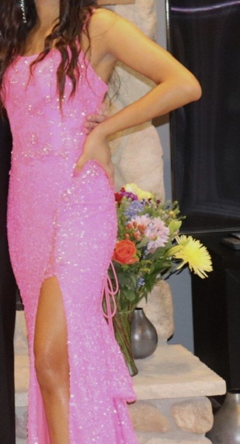 Style 87331 Amarra Size 4 Prom Hot Pink Side Slit Dress on Queenly