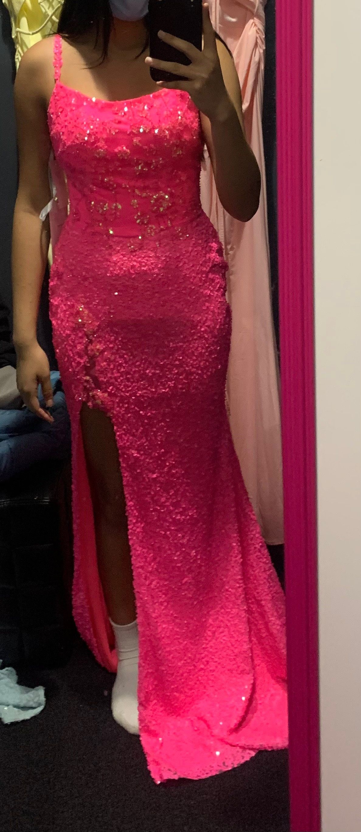 Style 87331 Amarra Size 4 Prom Hot Pink Side Slit Dress on Queenly