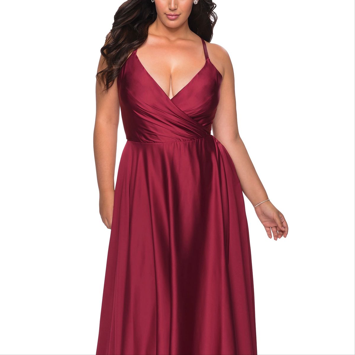 Style 29033 La Femme Plus Size 16 Bridesmaid Burgundy Red Side Slit Dress on Queenly