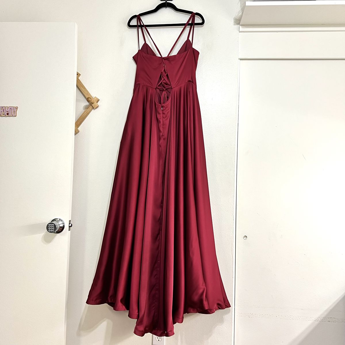 Style 29033 La Femme Plus Size 16 Bridesmaid Burgundy Red Side Slit Dress on Queenly
