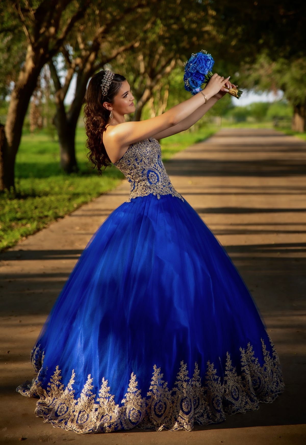 Size 4 Strapless Lace Royal Blue Ball Gown on Queenly
