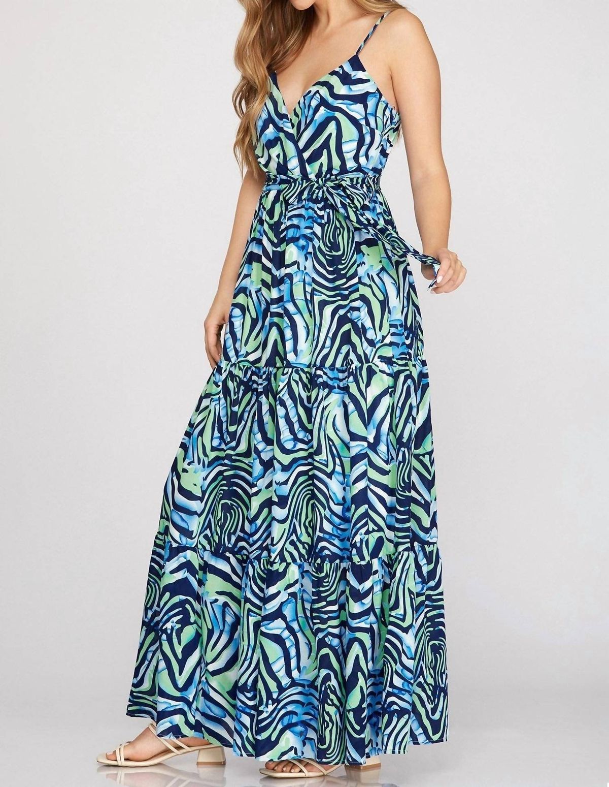 Style 1-2125064108-2791 SHE + SKY Size L Wedding Guest Navy Blue Floor Length Maxi on Queenly