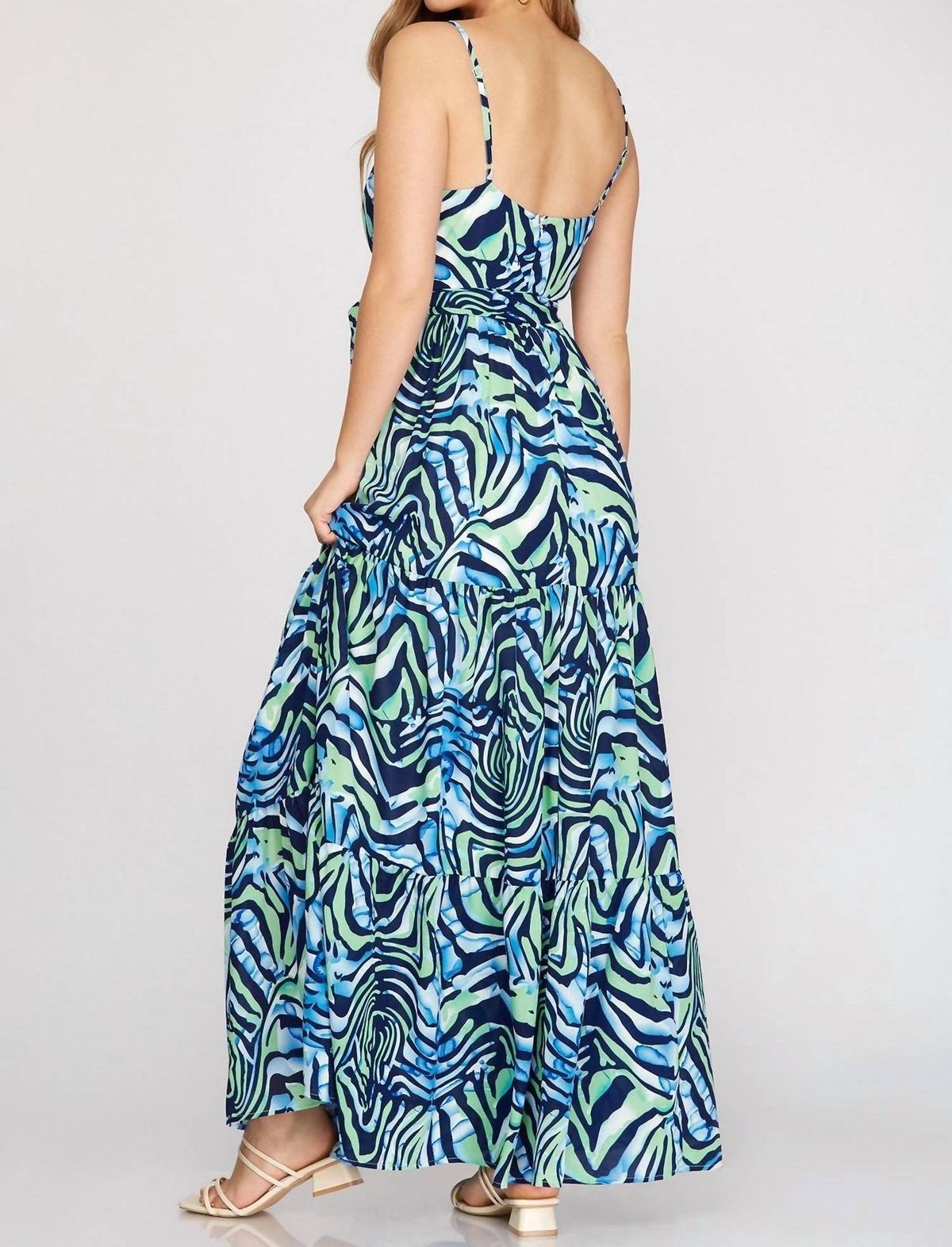 Style 1-2125064108-2791 SHE + SKY Size L Wedding Guest Navy Blue Floor Length Maxi on Queenly