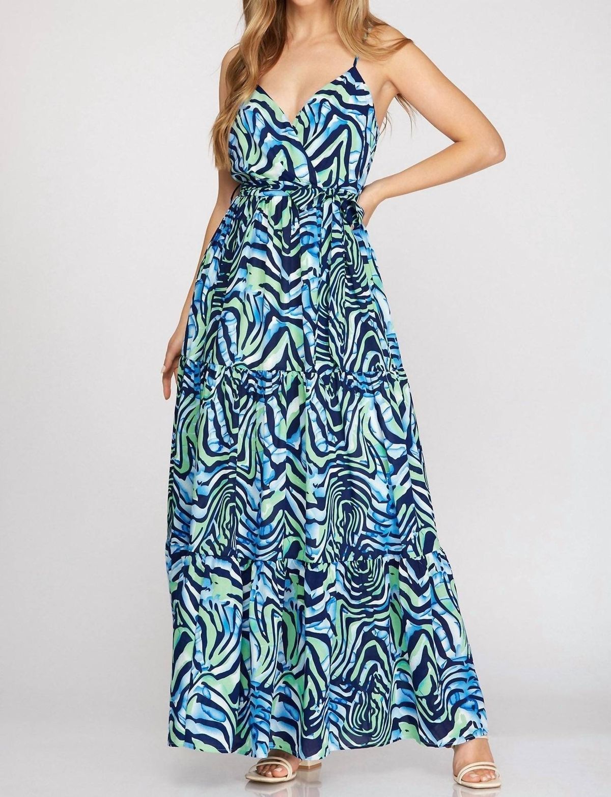 Style 1-2125064108-3471 SHE + SKY Size S Wedding Guest Navy Blue Floor Length Maxi on Queenly