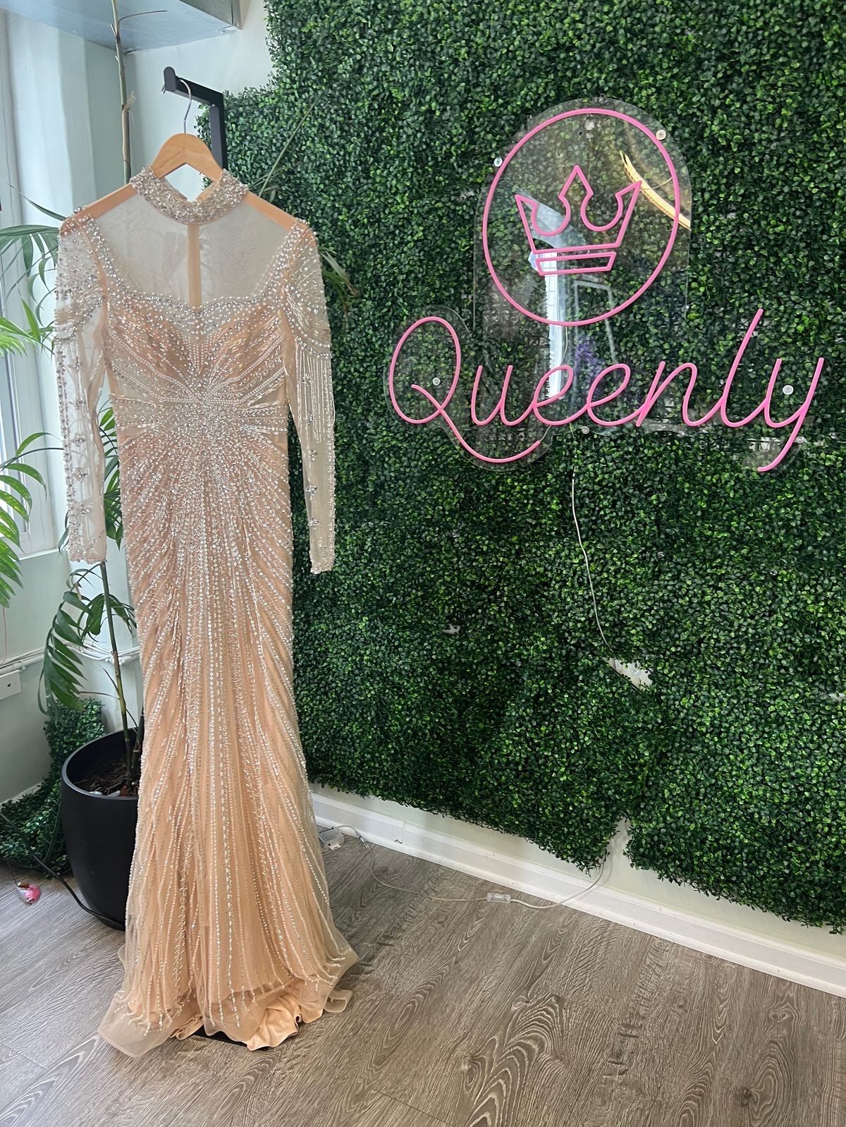 Custom Size 8 Prom Long Sleeve Nude Mermaid Dress on Queenly