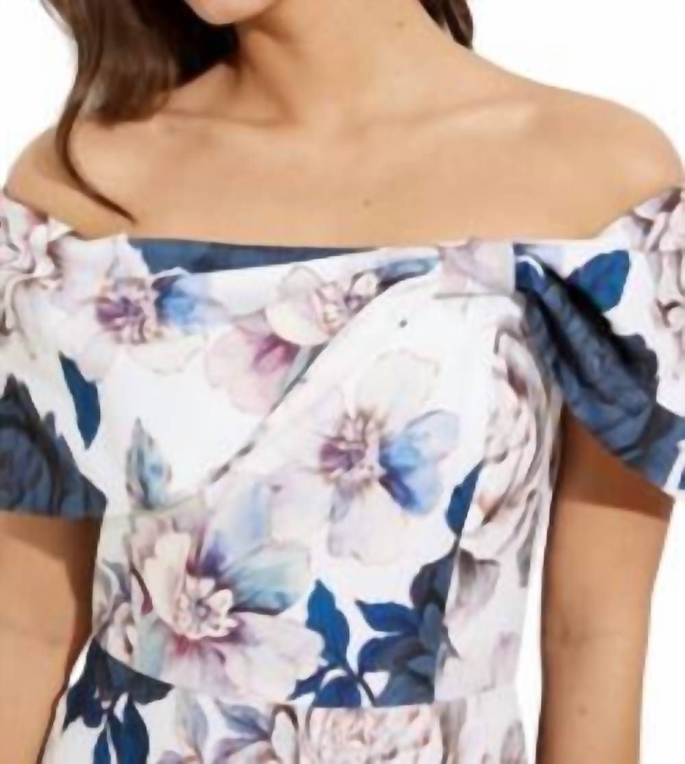 Style 1-3881168637-1901 Joseph Ribkoff Size 6 Off The Shoulder Floral Multicolor Cocktail Dress on Queenly