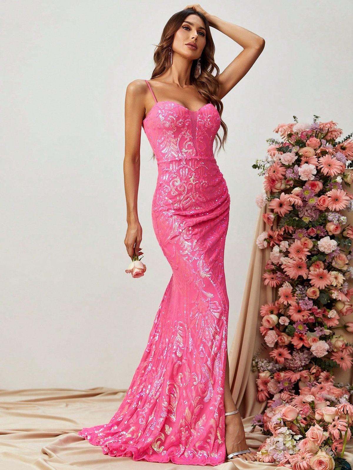 Style FSWD1328 Faeriesty Size S Sheer Hot Pink Floor Length Maxi on Queenly