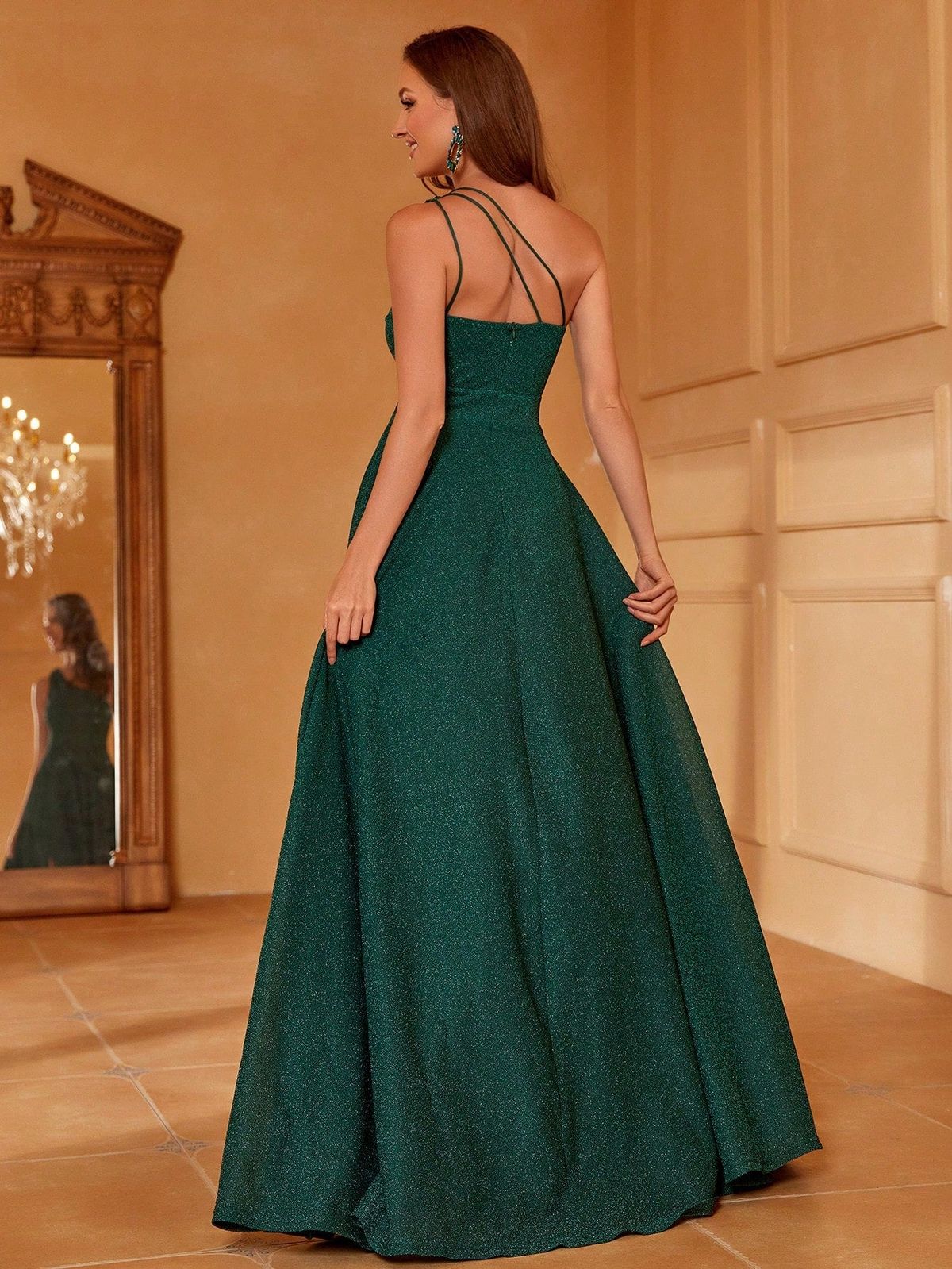 Style FSWD1523 Faeriesty Size XS One Shoulder Green Side Slit Dress on Queenly