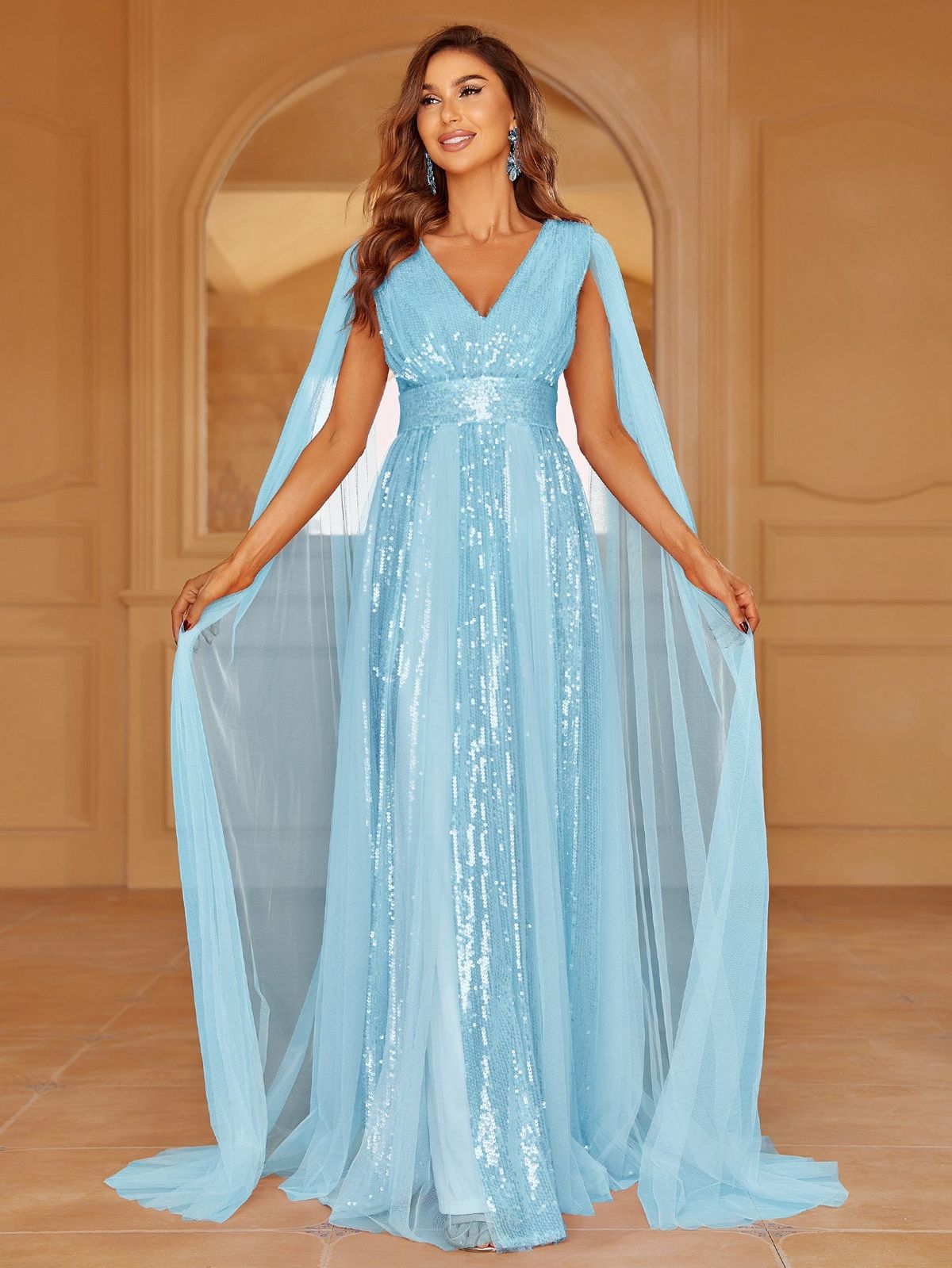 Style LAWD8002 Faeriesty Size XS Plunge Sheer Blue A-line Dress on Queenly