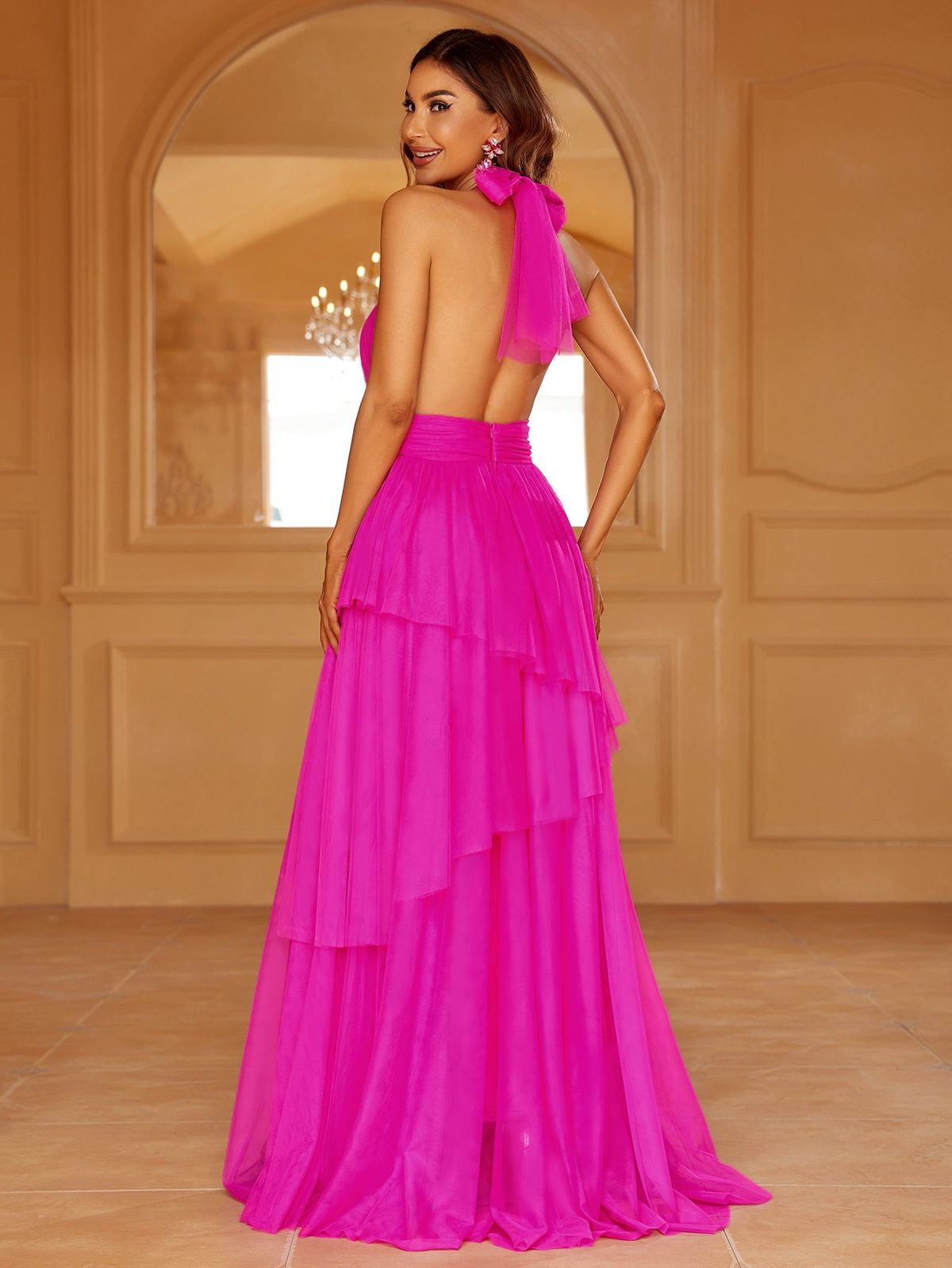 Style FSWD8100 Faeriesty Size XS Halter Sheer Hot Pink Floor Length Maxi on Queenly