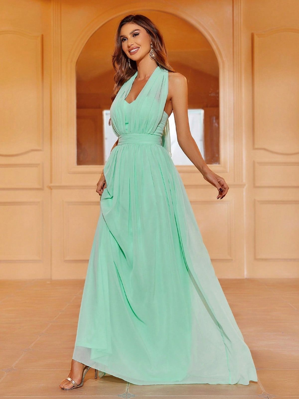 Style FSWD1198 Faeriesty Size M Halter Light Green A-line Dress on Queenly