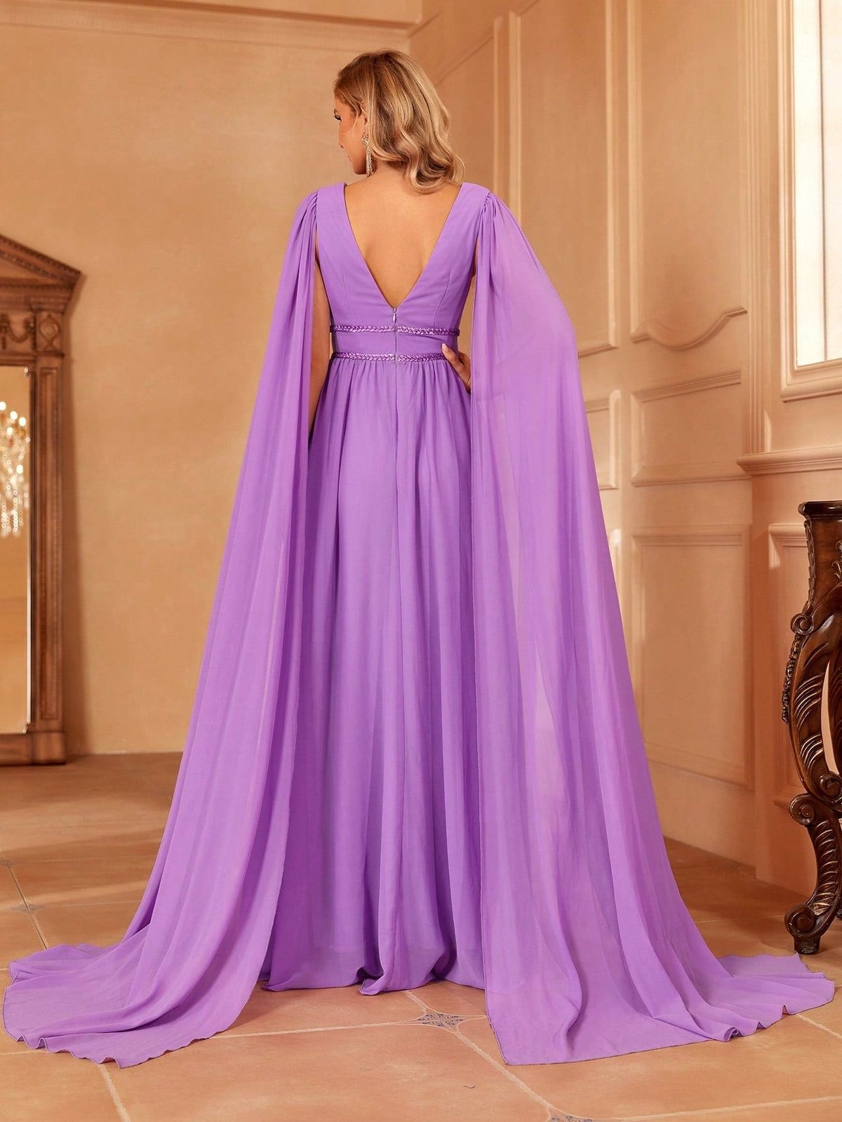 Style FSWD1589 Faeriesty Size M Plunge Purple A-line Dress on Queenly