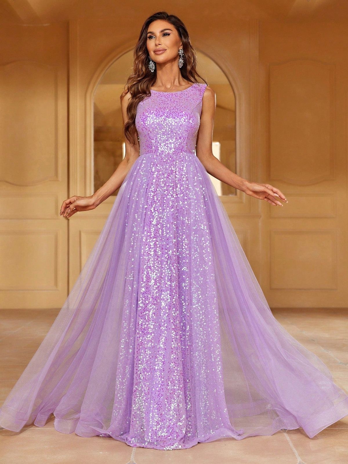 Style FSWD1239 Faeriesty Size L Sheer Purple A-line Dress on Queenly