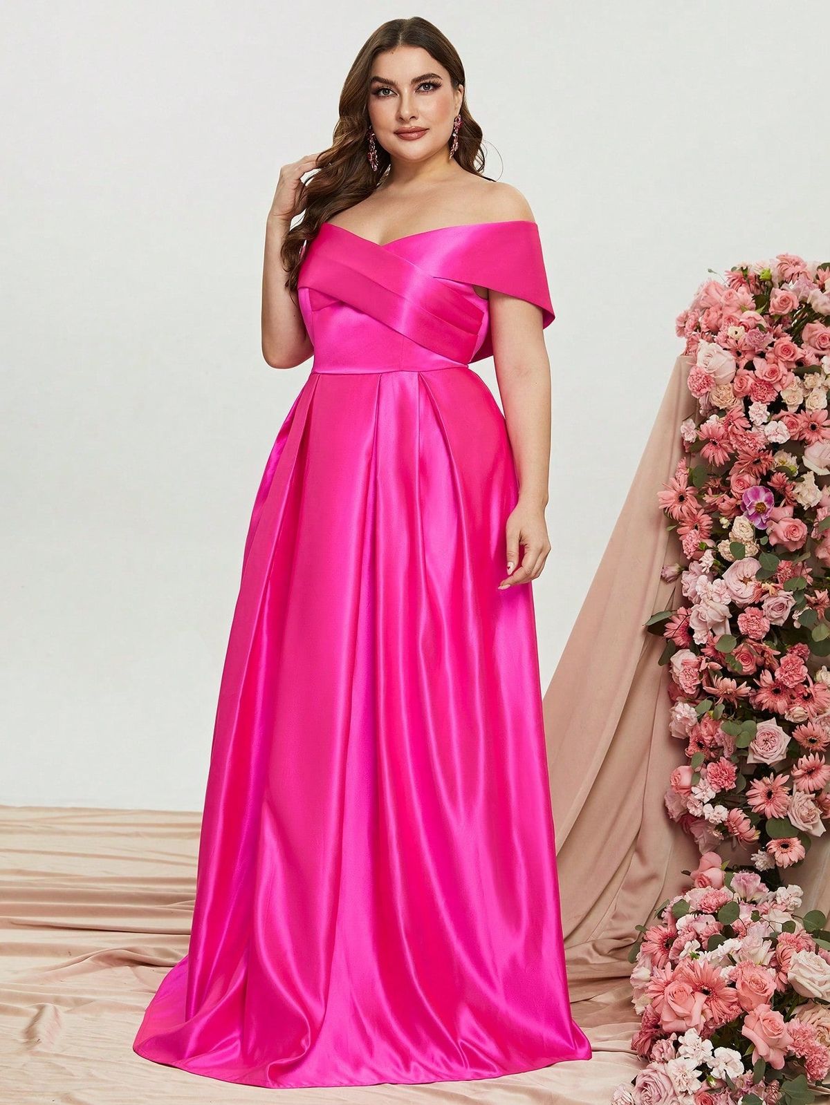 Style FSWD0861P Faeriesty Size 1X Off The Shoulder Hot Pink A-line Dress on Queenly
