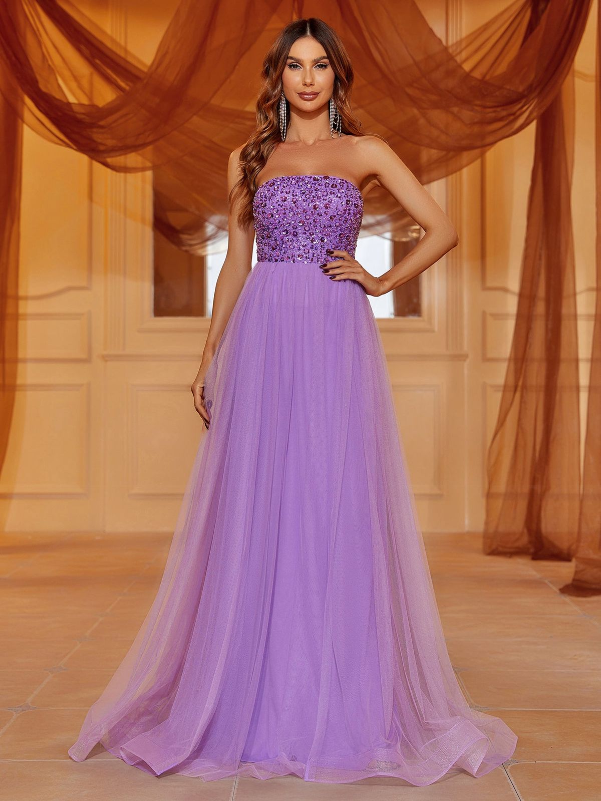 Style LAWD8004 Faeriesty Size M Sheer Purple A-line Dress on Queenly