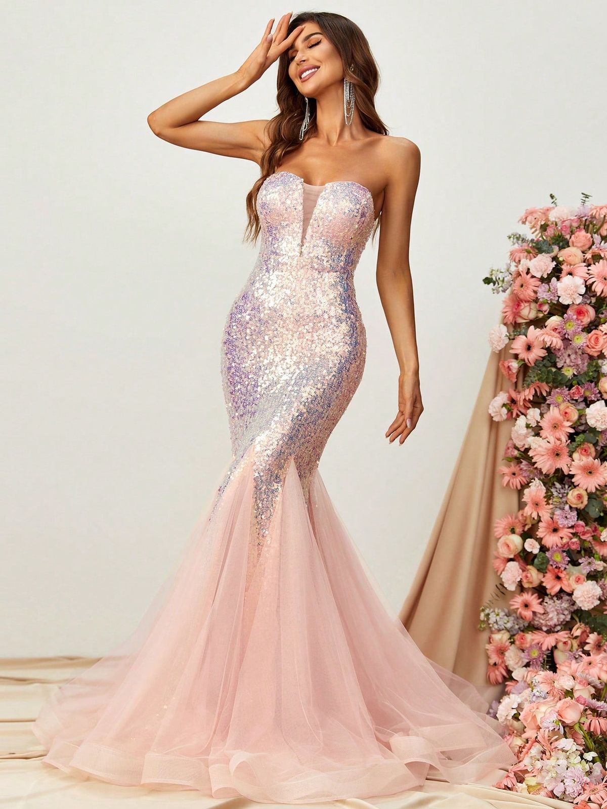Style FSWD1166 Faeriesty Size M Sheer Pink Mermaid Dress on Queenly