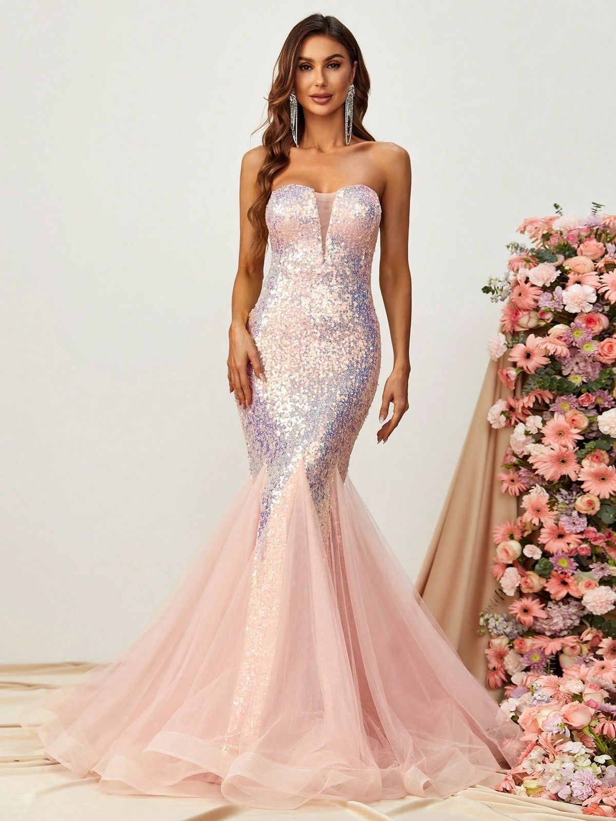 Style FSWD1166 Faeriesty Size XL Sheer Pink Mermaid Dress on Queenly