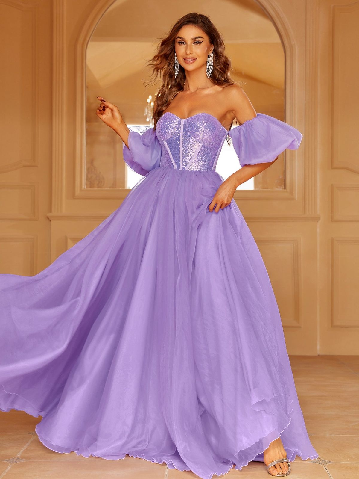 Style LAWD8055 Faeriesty Size XS Off The Shoulder Purple Floor Length Maxi on Queenly
