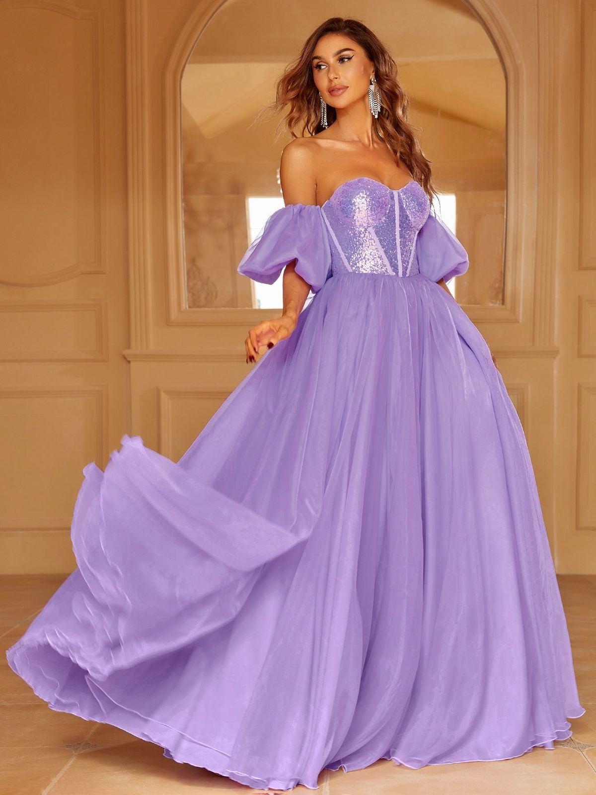Style LAWD8055 Faeriesty Size S Off The Shoulder Purple Floor Length Maxi on Queenly