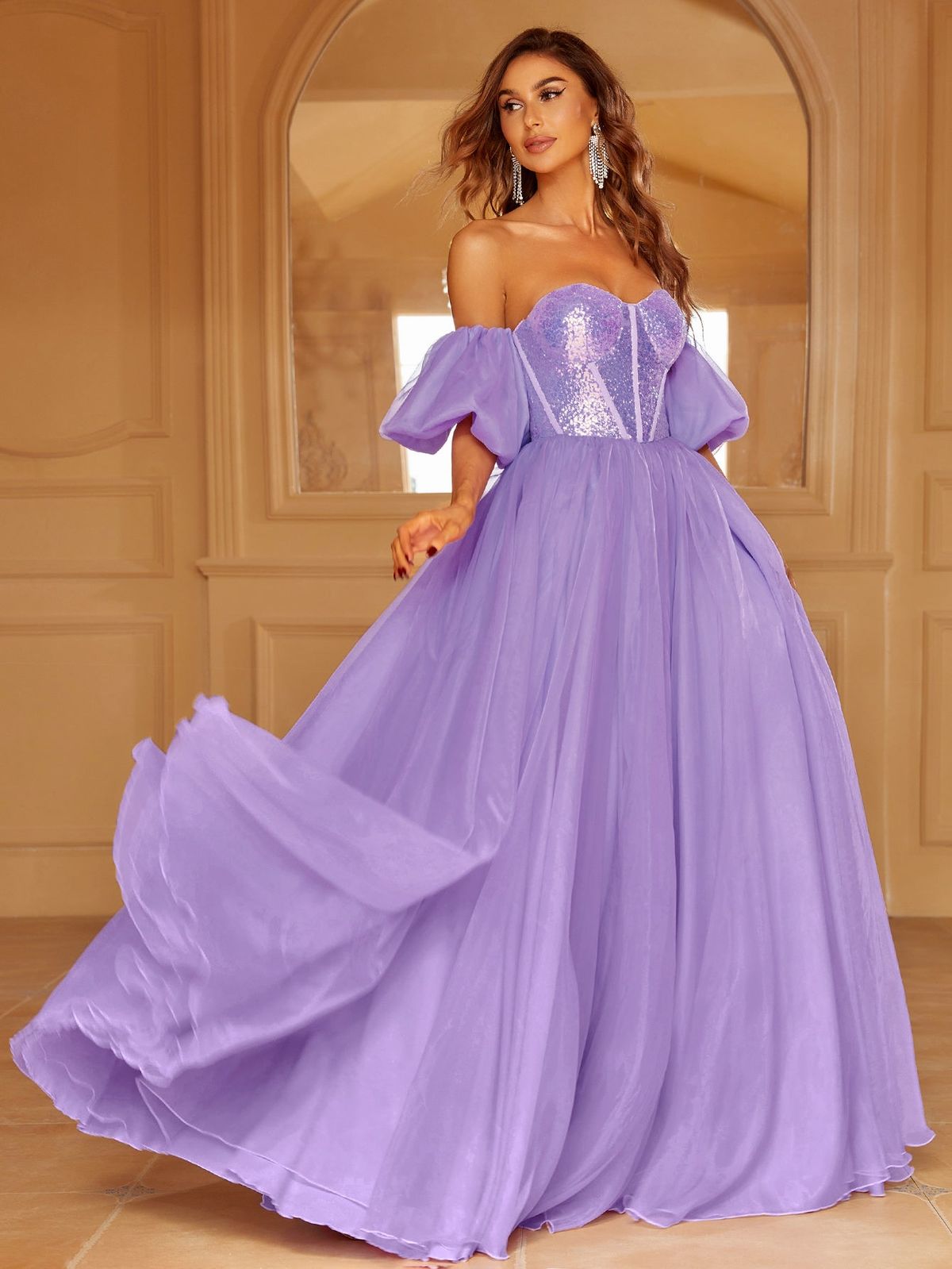 Style LAWD8055 Faeriesty Size M Off The Shoulder Purple Floor Length Maxi on Queenly