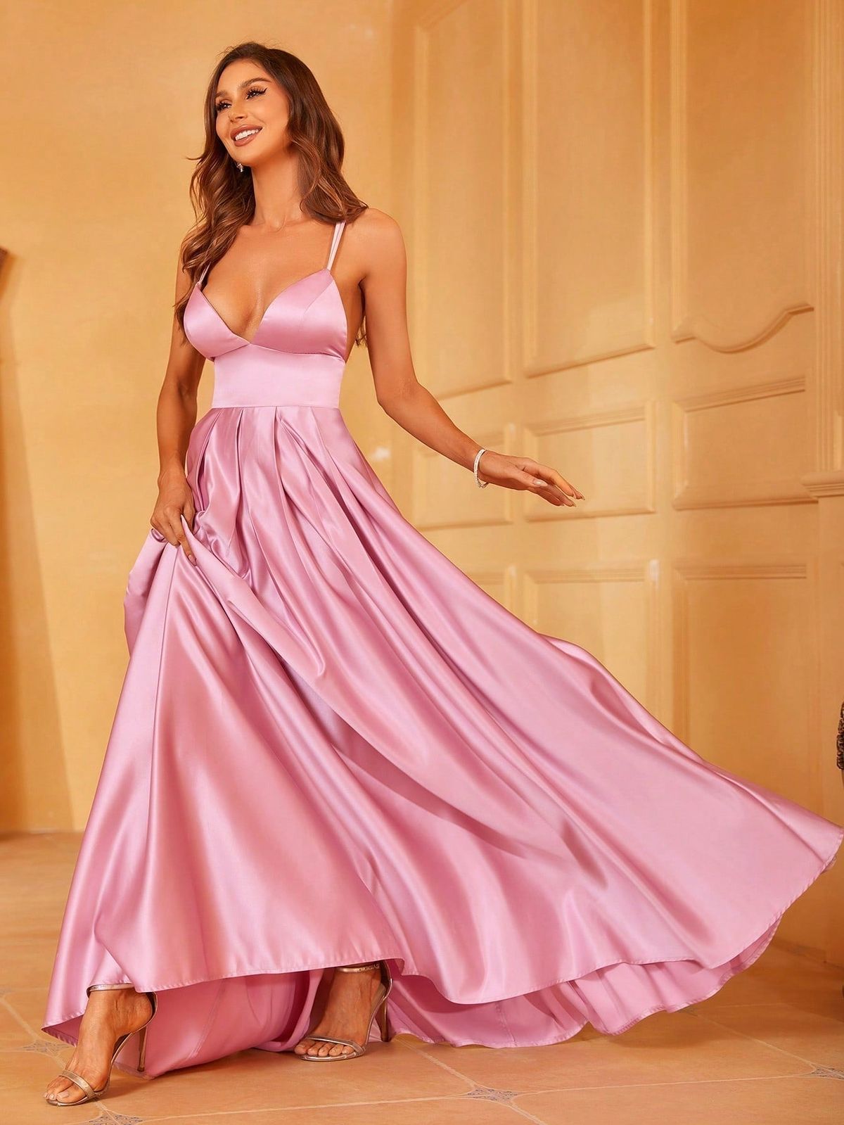 Style FSWD1477 Faeriesty Size XS Plunge Pink Floor Length Maxi on Queenly