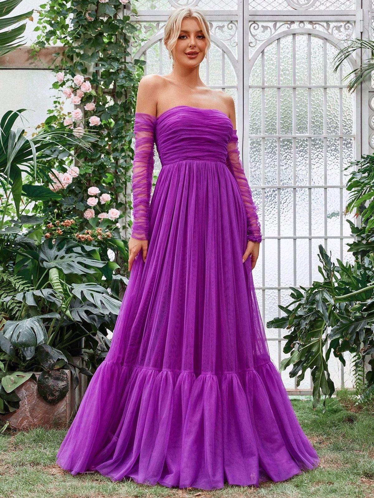 Style FSWD1426 Faeriesty Size L Sheer Purple A-line Dress on Queenly