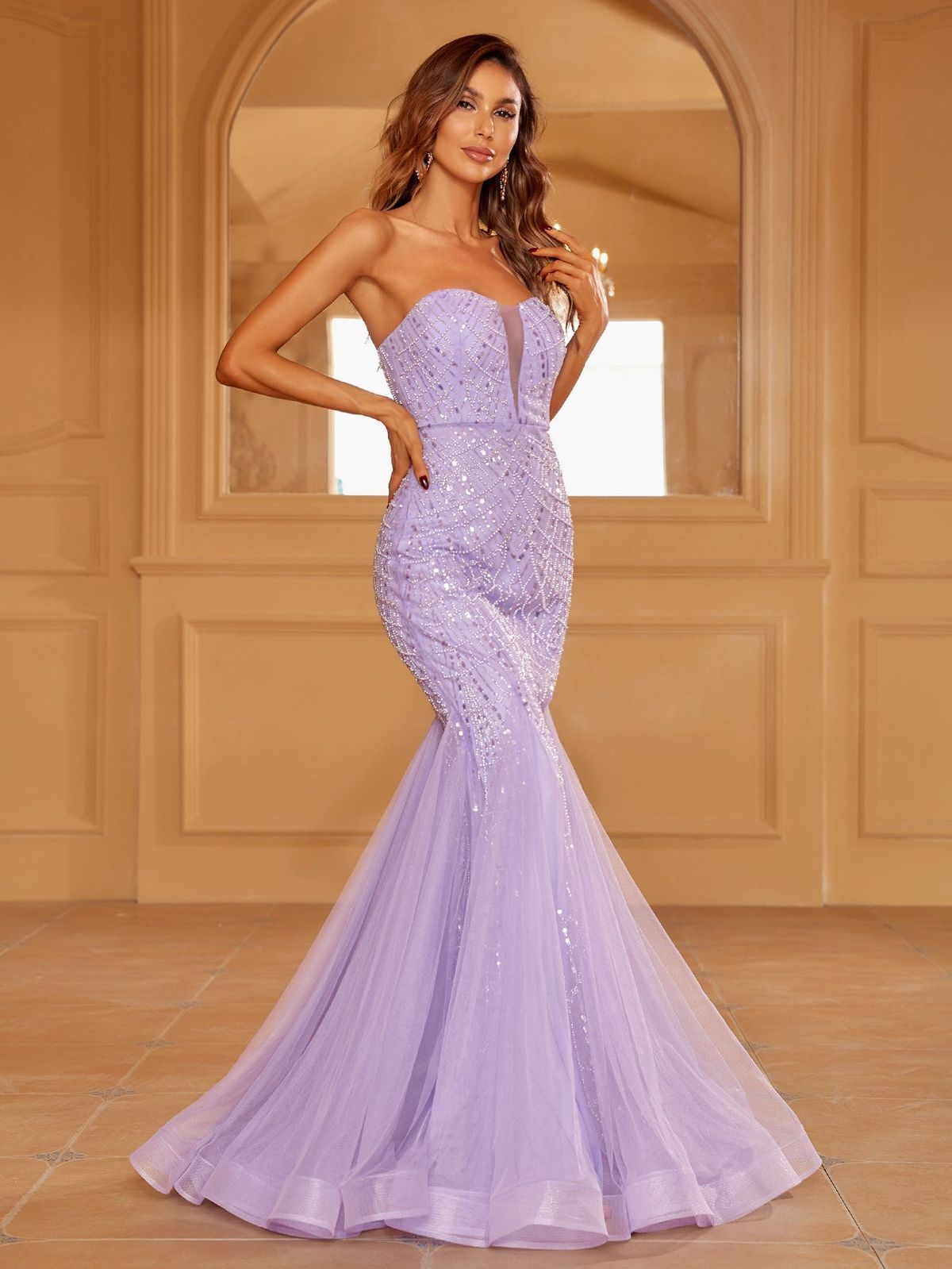 Style LAWD8021 Faeriesty Size XS Sheer Purple Mermaid Dress on Queenly