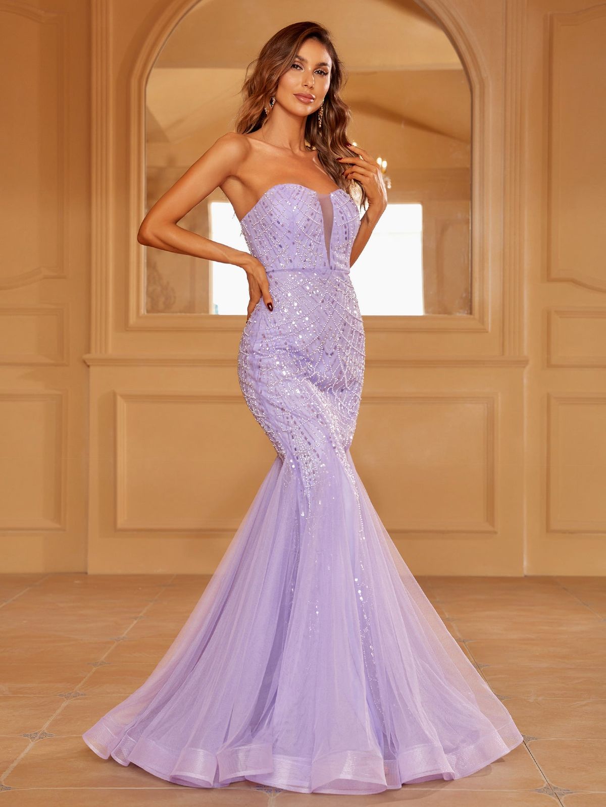 Style LAWD8021 Faeriesty Size M Sheer Purple Mermaid Dress on Queenly