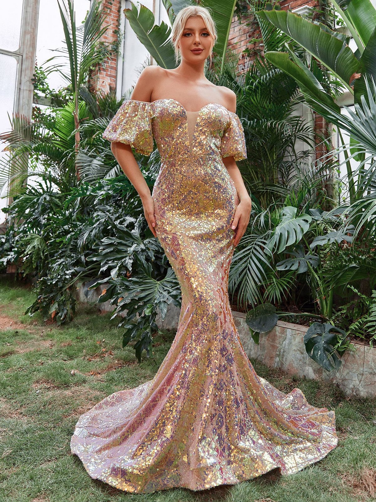 Style FSWD1482 Faeriesty Size XS Prom Off The Shoulder Gold Mermaid Dress on Queenly