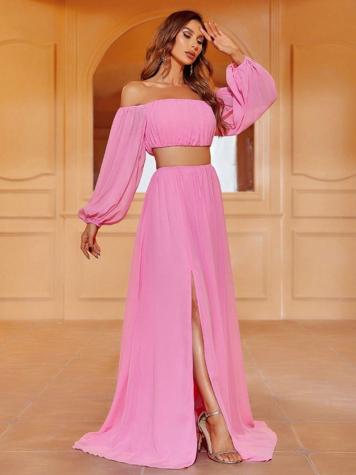 Style FSWU9023 Faeriesty Size XS Off The Shoulder Pink Floor Length Maxi on Queenly